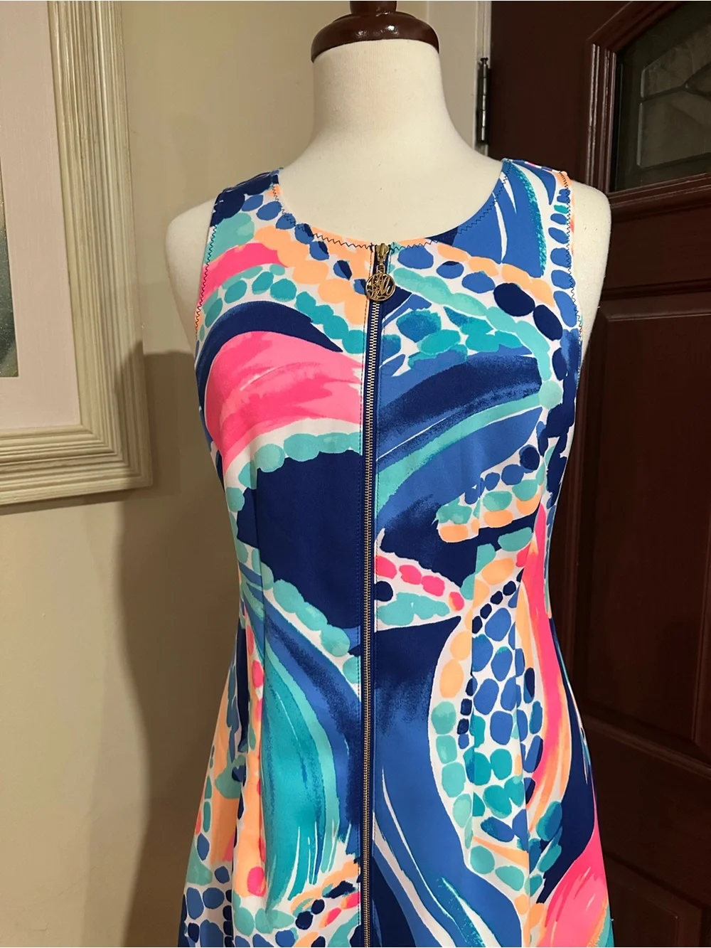 Lilly Pulitzer Ocean Jewels Neon Sally Scuba Knit Zip Fit & Flare Dress Medium
